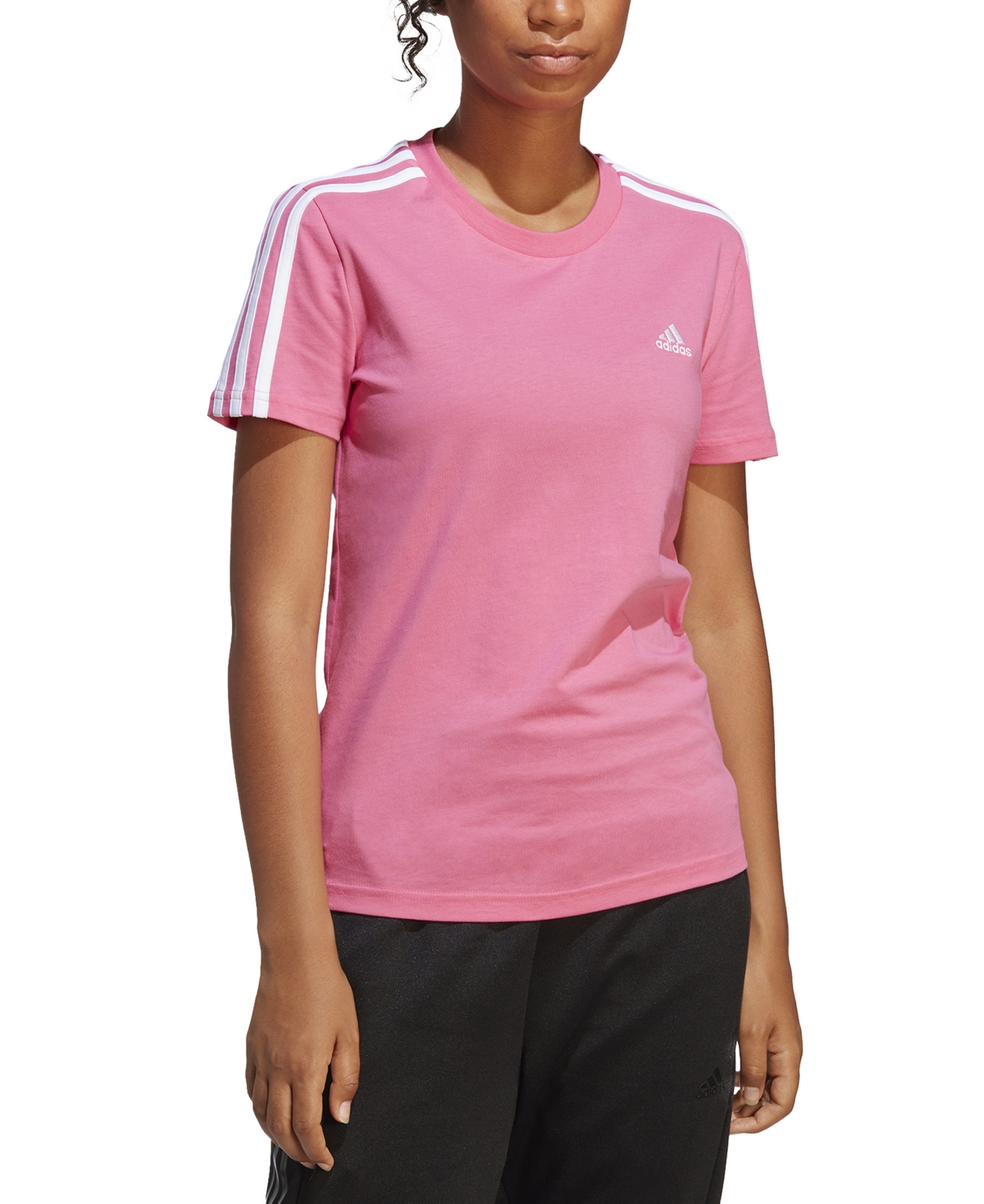 Adidas Originals Adidas Women's Essentials Cotton Stripe T-shirt In Pulse Magenta/white | ModeSens