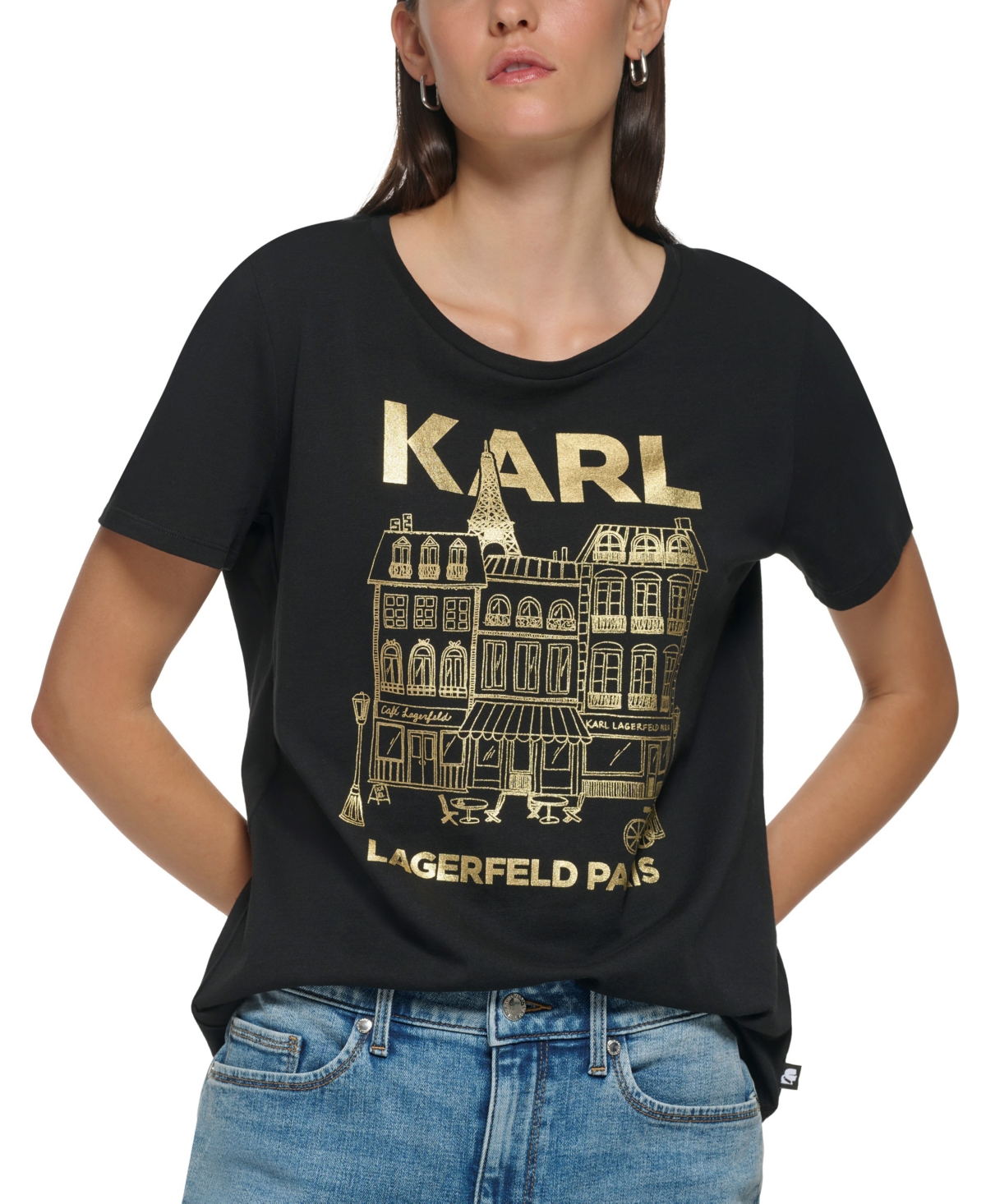Karl Lagerfeld Paris Women's Metallic Paris Graphic T-Shirt