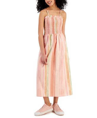 Self Esteem - Juniors' Striped Smocked-Bodice Cotton Maxi Dress