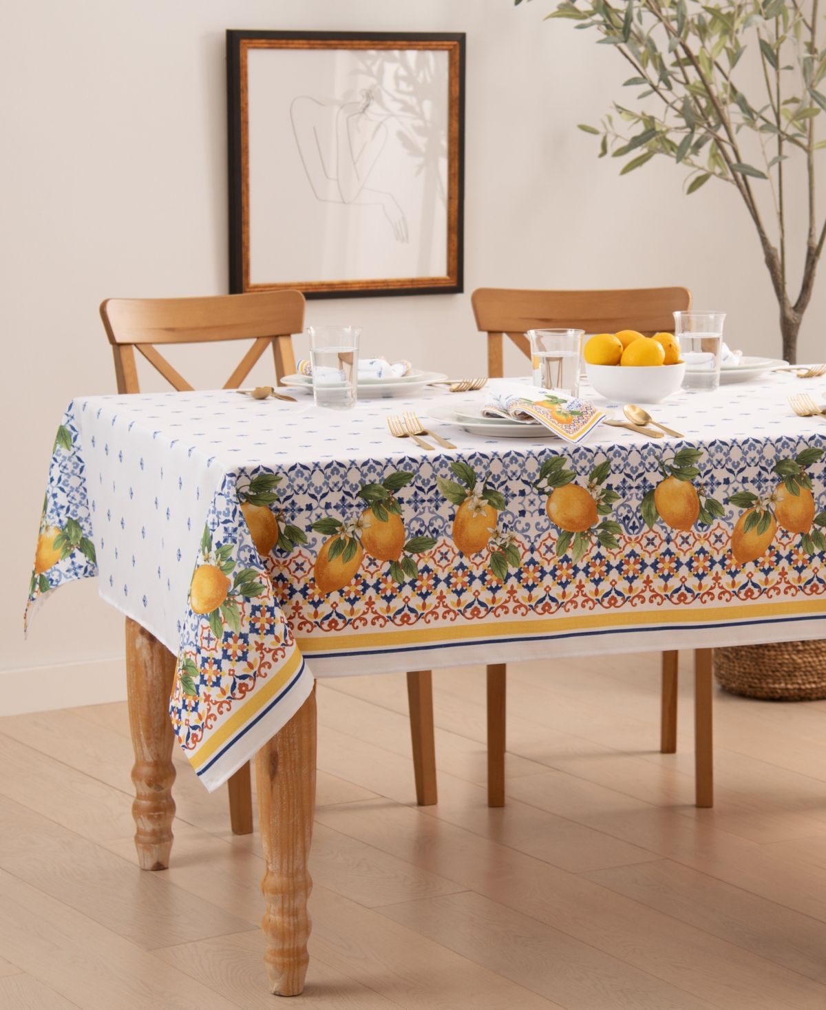 Elrene Capri Lemon Double Border Tablecloth 60" X 102" In Multi