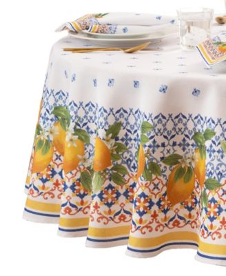 Capri Lemon Double Border Round Tablecloth 70" Round