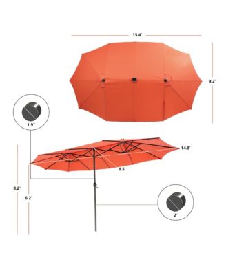 15FT Twin Patio Double-Sided Umbrella 48 Solar LED Lights Crank Outdoor