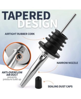 Stainless Steel Liquor Pourers with Rubber Dust Caps - 6 Pack