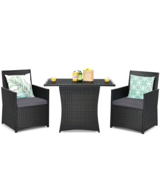 3-Piece Patio Rattan Furniture Set with Cushions and Armrests for Garden or Deck