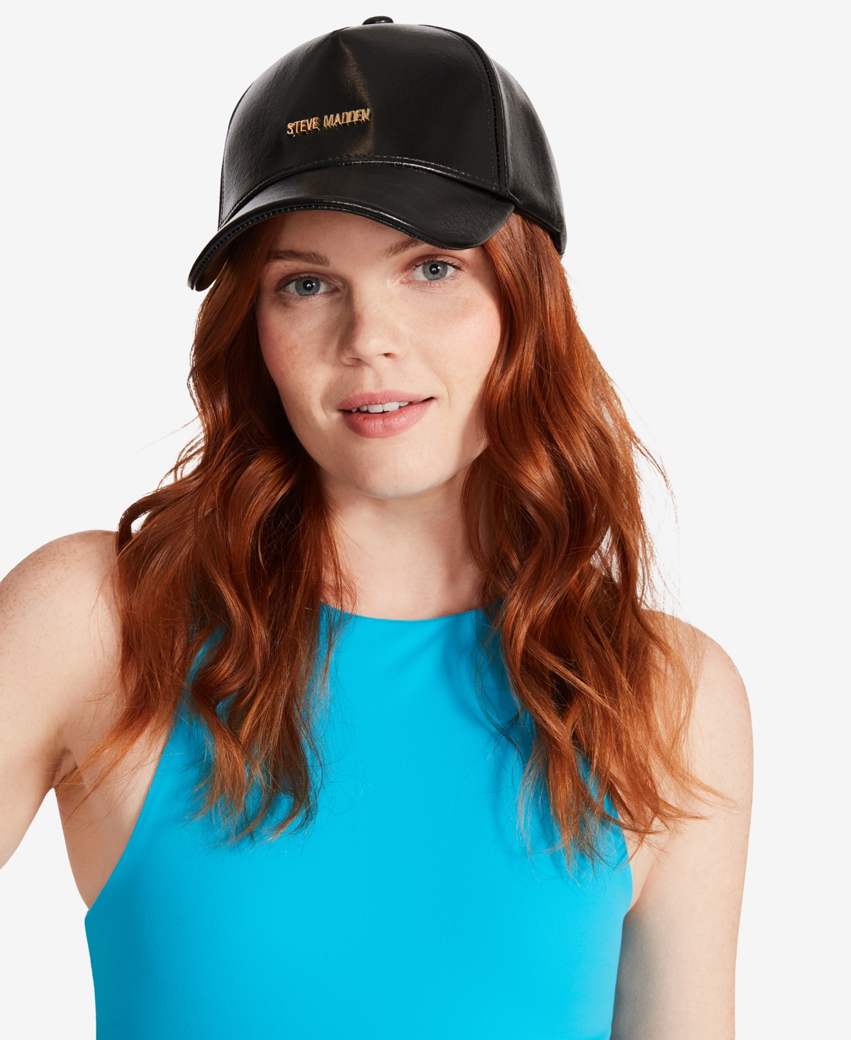 Steve Madden Women's Faux-leather Shine Baseball Cap In Black