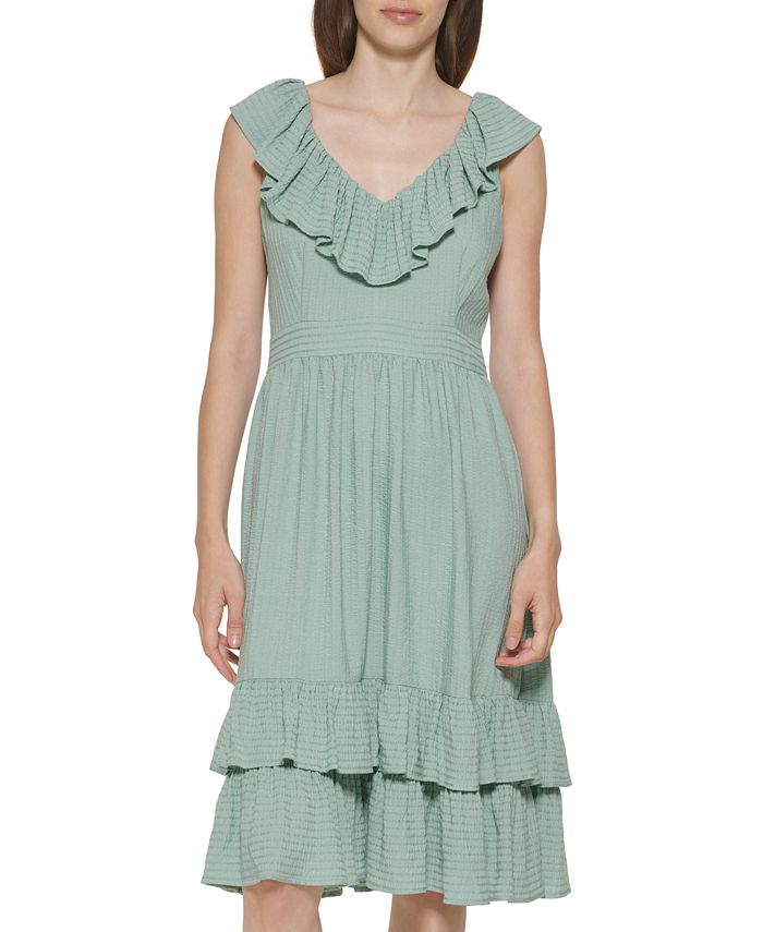 Calvin Klein Women's Ruffled V-Neck Midi Dress - Macy's