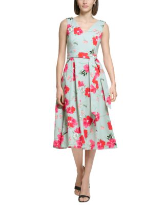 Calvin Klein - Petite V-Neck A-Line Sleeveless Midi Dress