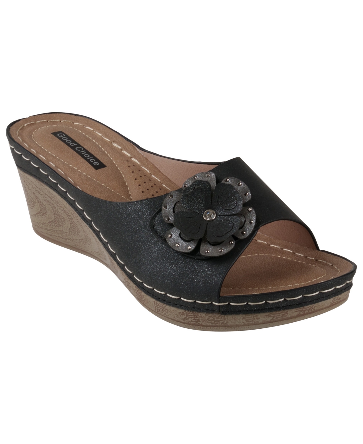 Gc Shoes Women's Naples Flower Wedge Sandals In Black