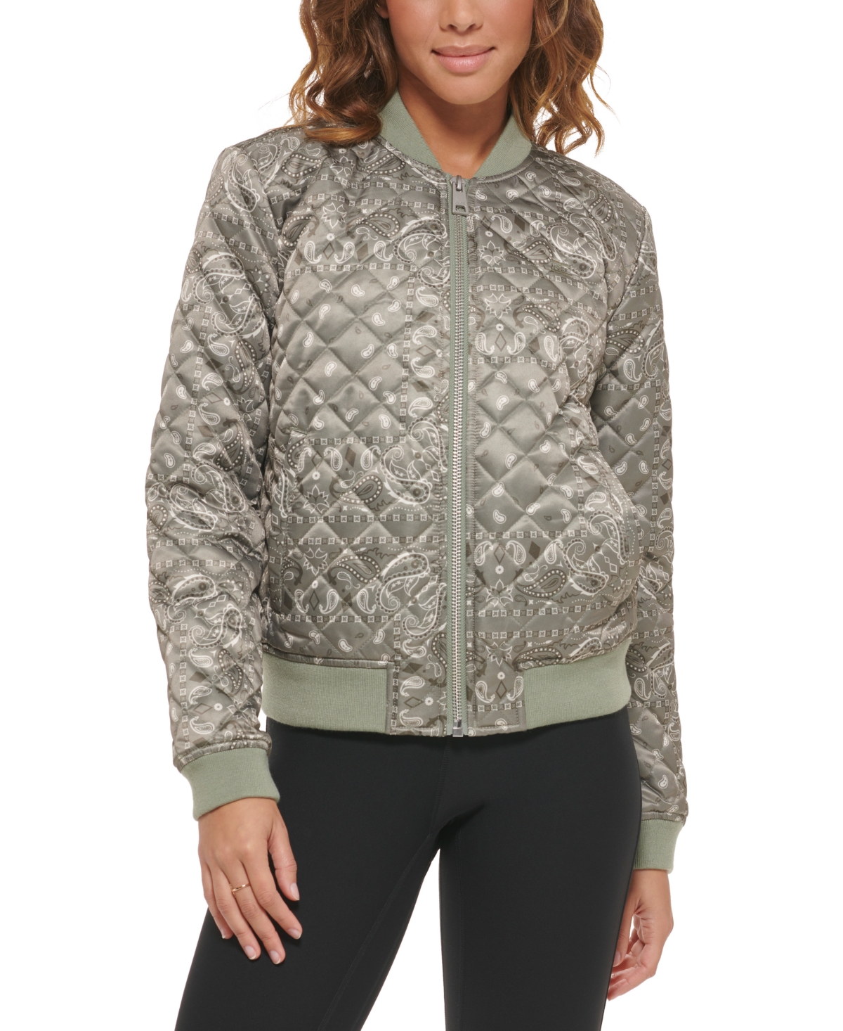 Levi's Diamond Quilted Bomber Jacket In Faded Green Bandana Print