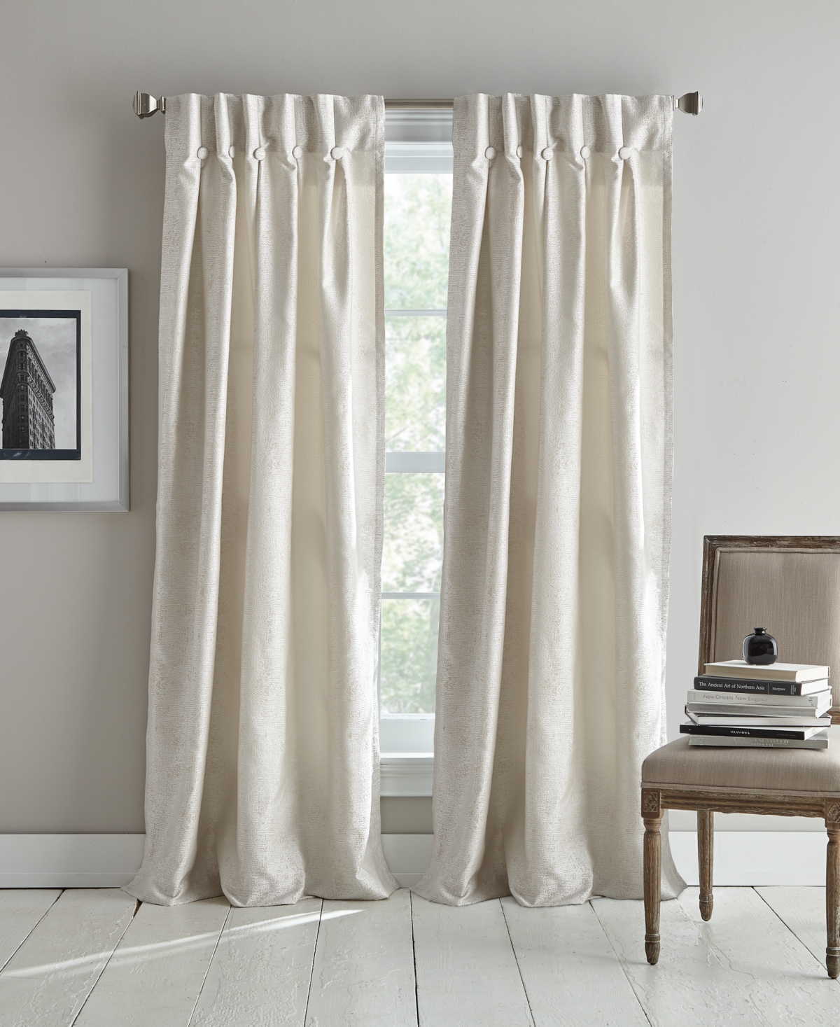 Dkny Plaza Light Filtering Inverted Pleat with Button Lined 2 Piece Window Panel