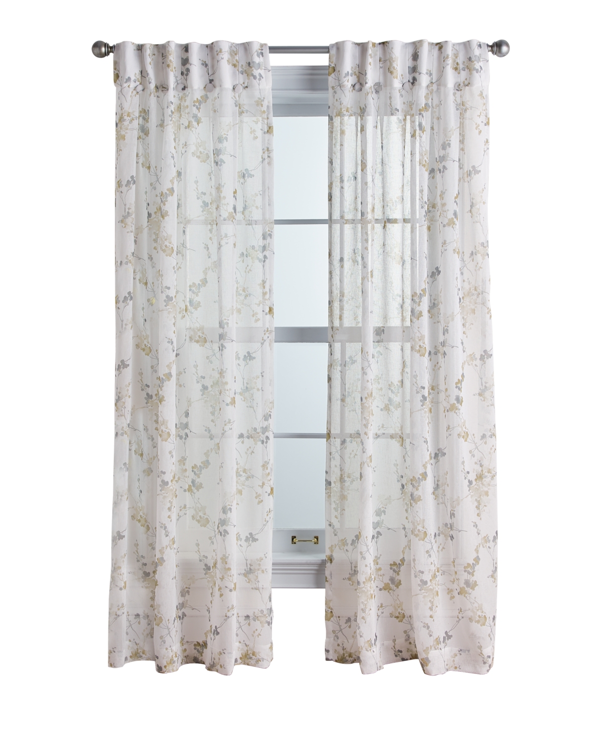 DKNY WALLFLOWER SHEER INVERTED PLEAT WITH BUTTON 2 PIECE WINDOW PANEL, 96" X 32"