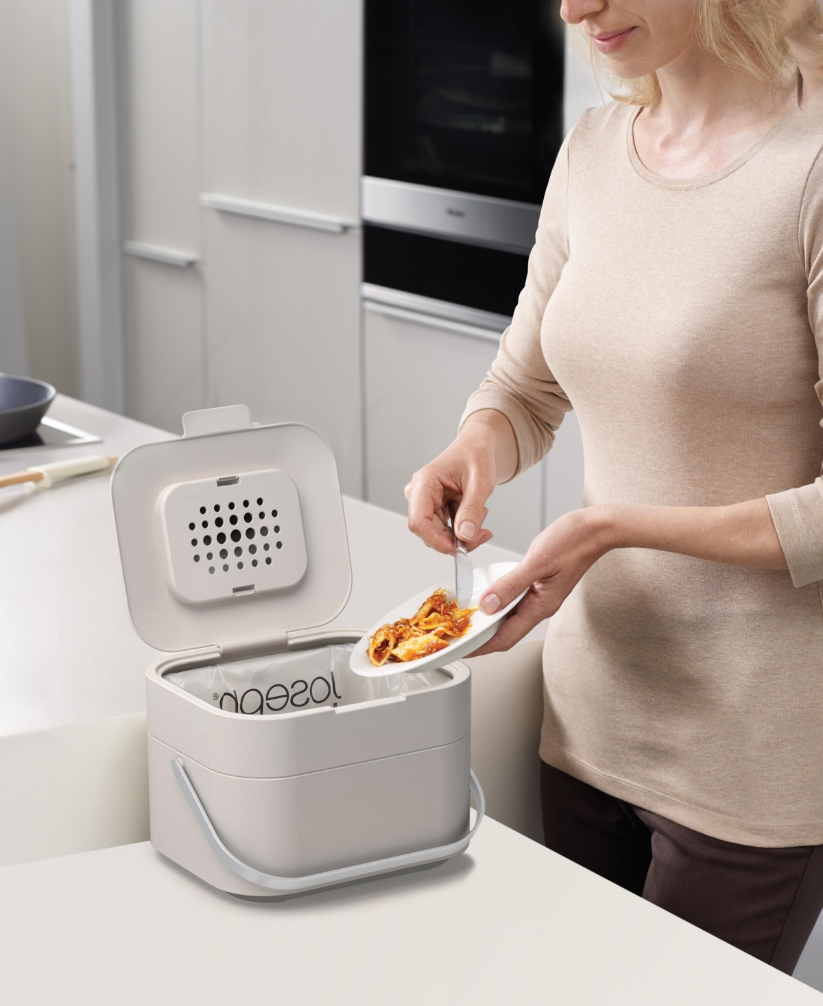 Joseph Joseph Stack 4 Food Waste Caddy With Odor Filter In Stone