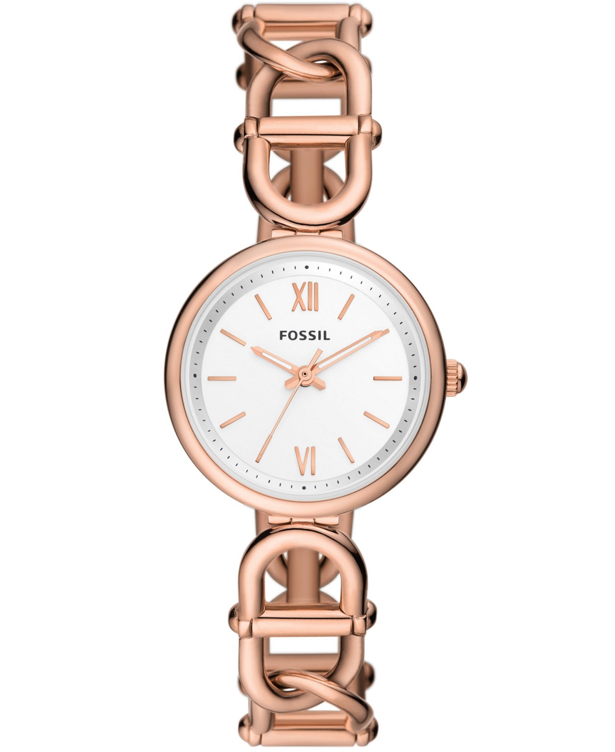 Fossil Women's Carlie Three-hand Rose Gold-tone Stainless Steel Watch, 30mm In White/rose Gold