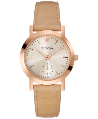 Bulova - Women's Beige Leather Strap Watch 32mm 97L146