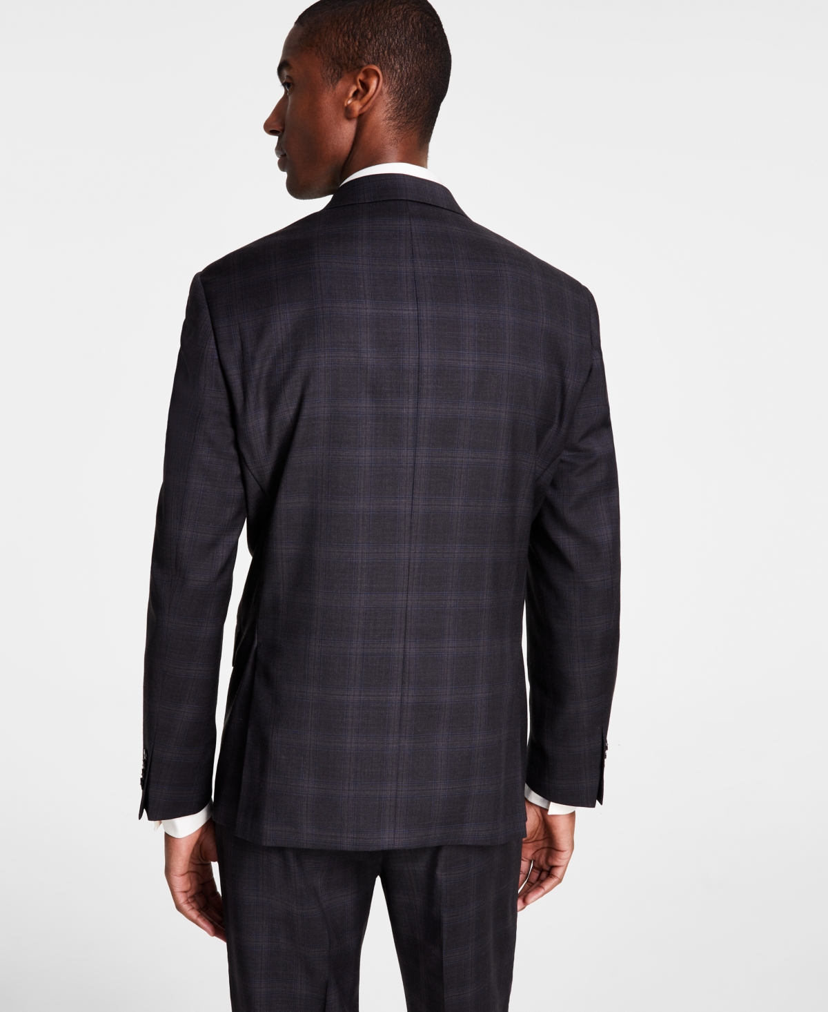 Michael Kors Men's Classic-Fit Wool-Blend Stretch Suit Separate Jacket -brown Plaid