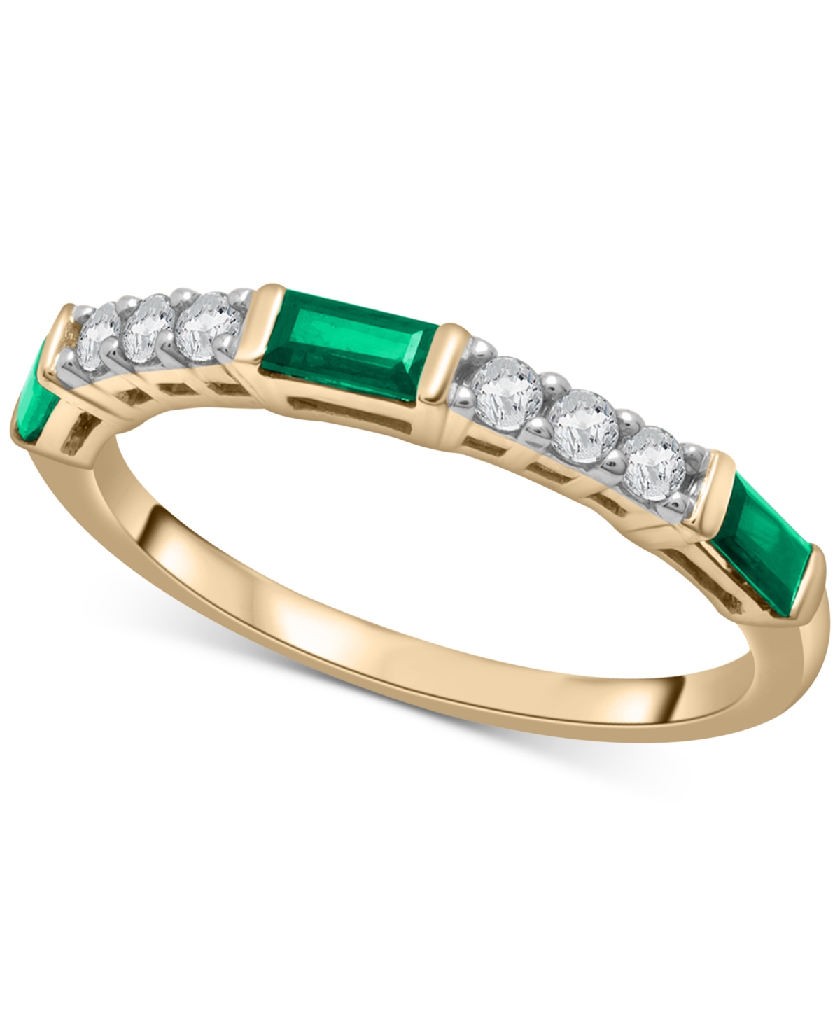 Macy's Lab-grown Emerald (1/3 Ct. T.w.) & Lab-grown White Sapphire (1/5 Ct. T.w.) Stack Ring In 14k Gold-pl