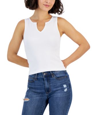Planet Gold - Juniors' Notched-Neck Ribbed Tank Top