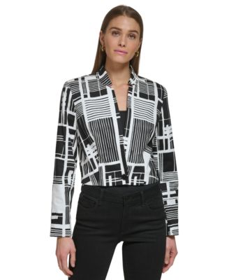 DKNY Women's Star Print Button Front High Low Top Black Size Medium