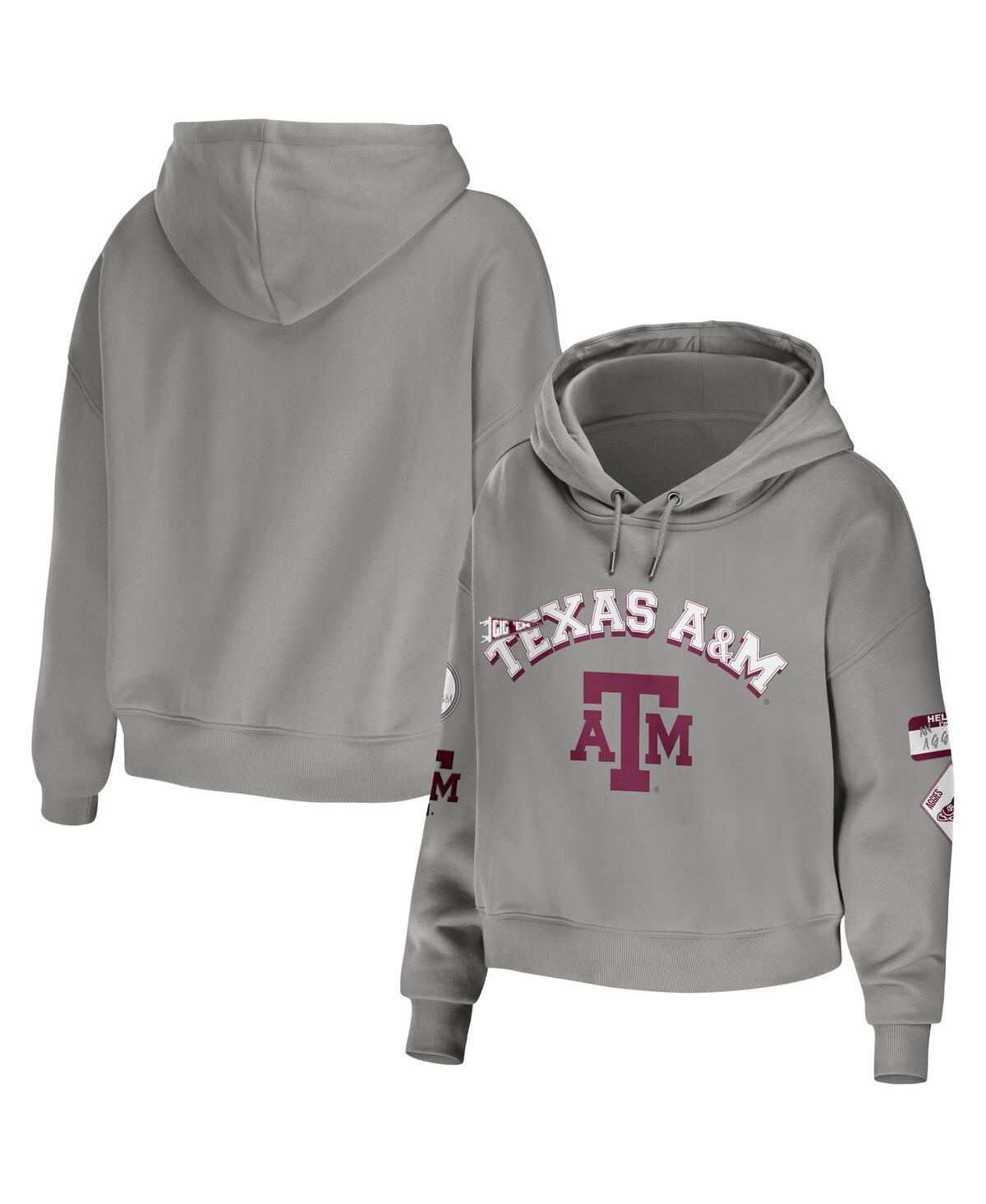 Shop Wear By Erin Andrews Women's  Gray Texas A&m Aggies Mixed Media Cropped Pullover Hoodie