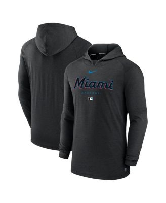 Men's Heather Black Miami Marlins Authentic Collection Early Work Tri-Blend Performance Pullover Hoodie