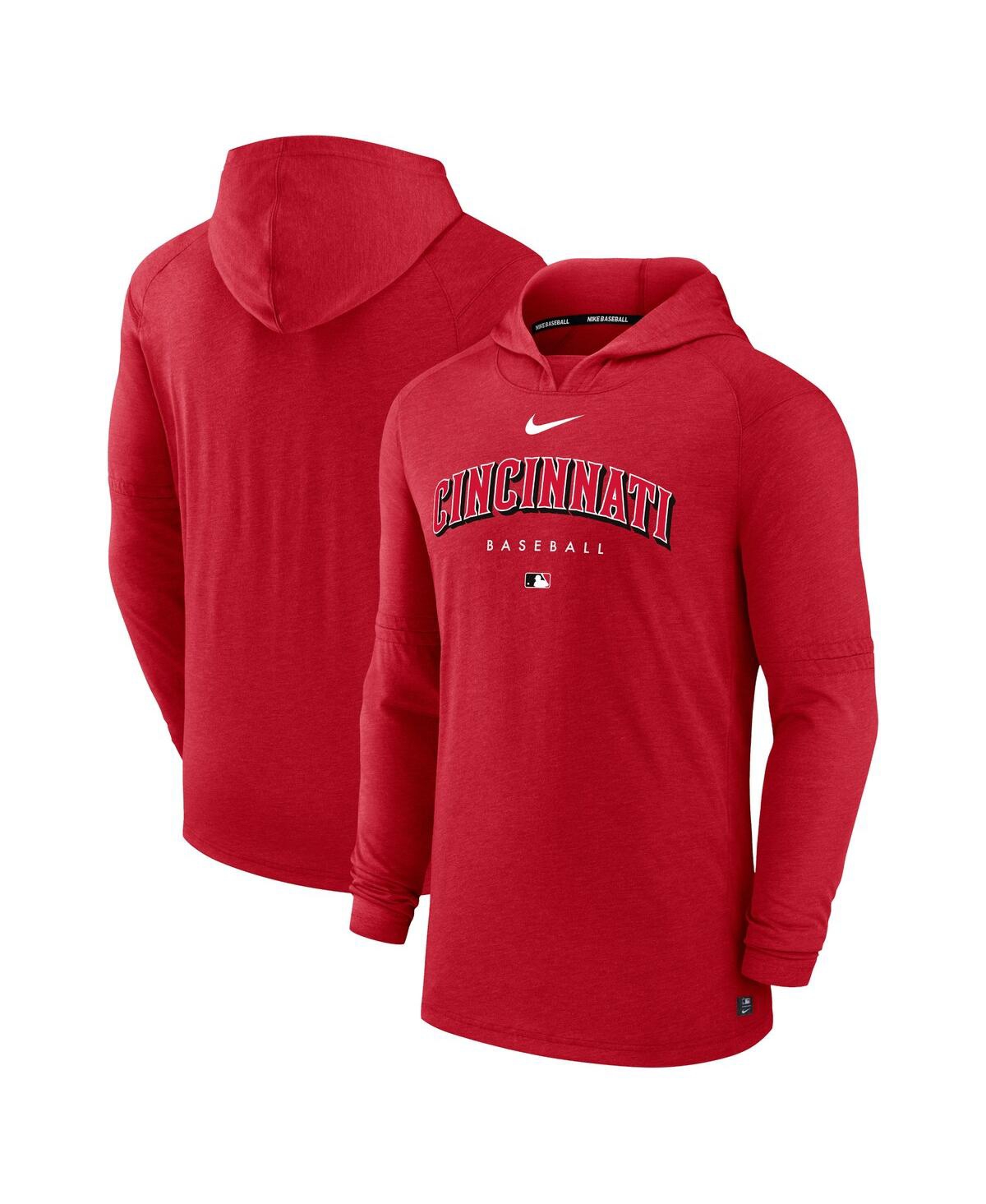 Men's NikeCincinnati Reds Authentic Collection Early Work Tri-Blend Performance Pullover Hoodie - Heather Red