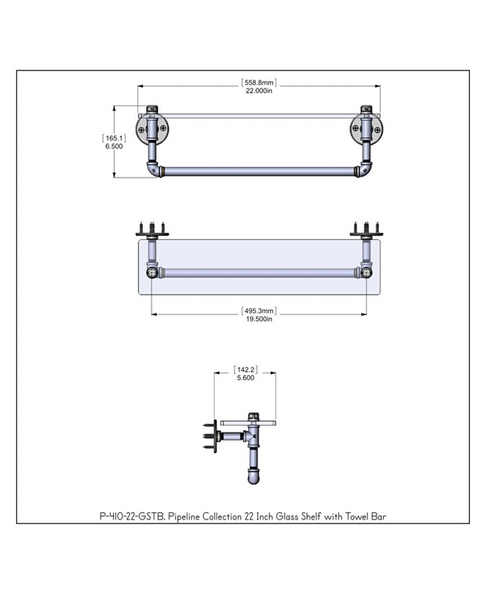 Allied Brass Pipeline Collection 22 Inch Glass Shelf with Towel Bar