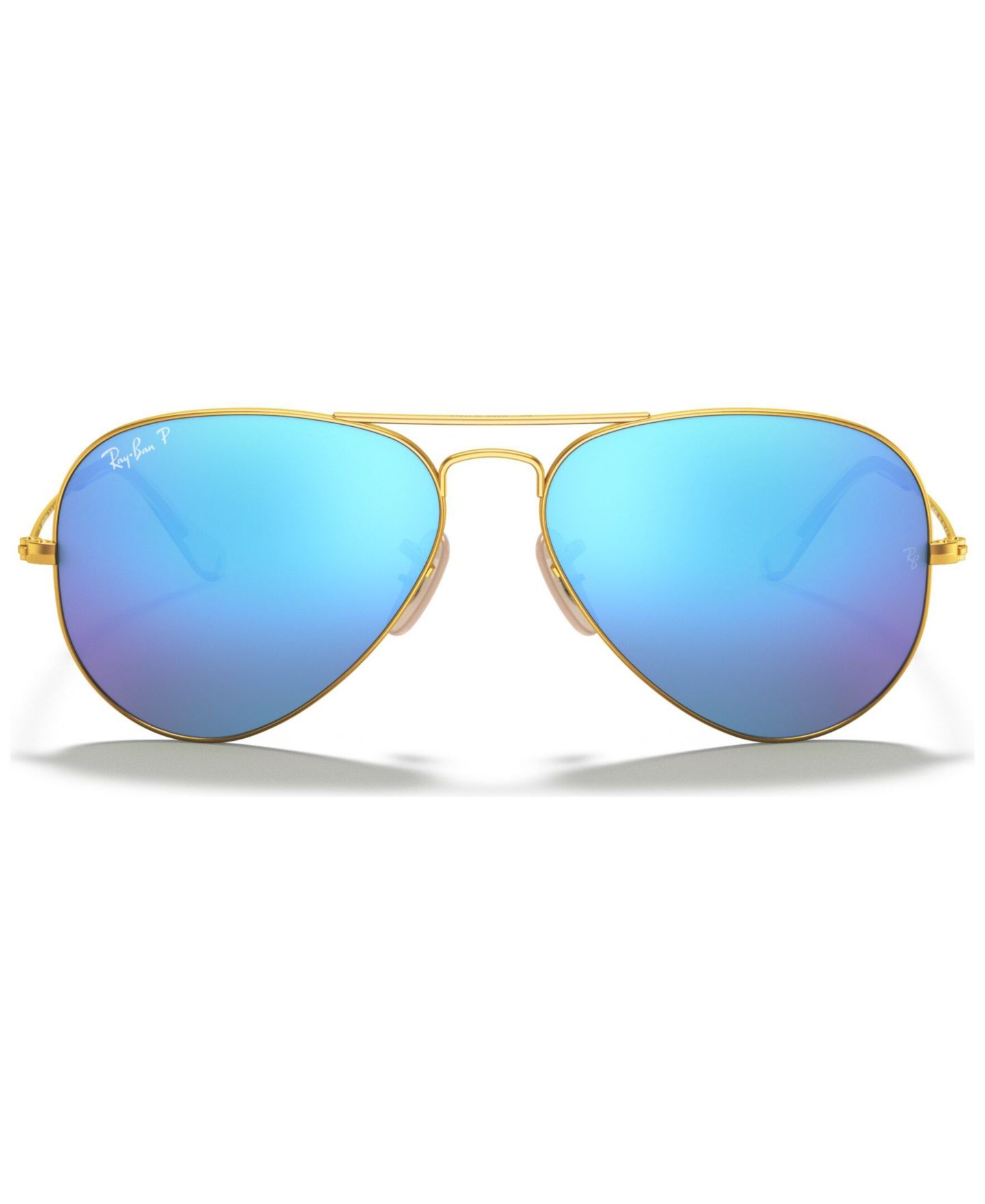 Солнцезащитные очки Ray-Ban Unisex Polarized Aviator Mirror Sunglasses, RB3025, цвет: Золотой матовый / Синий — фото 2