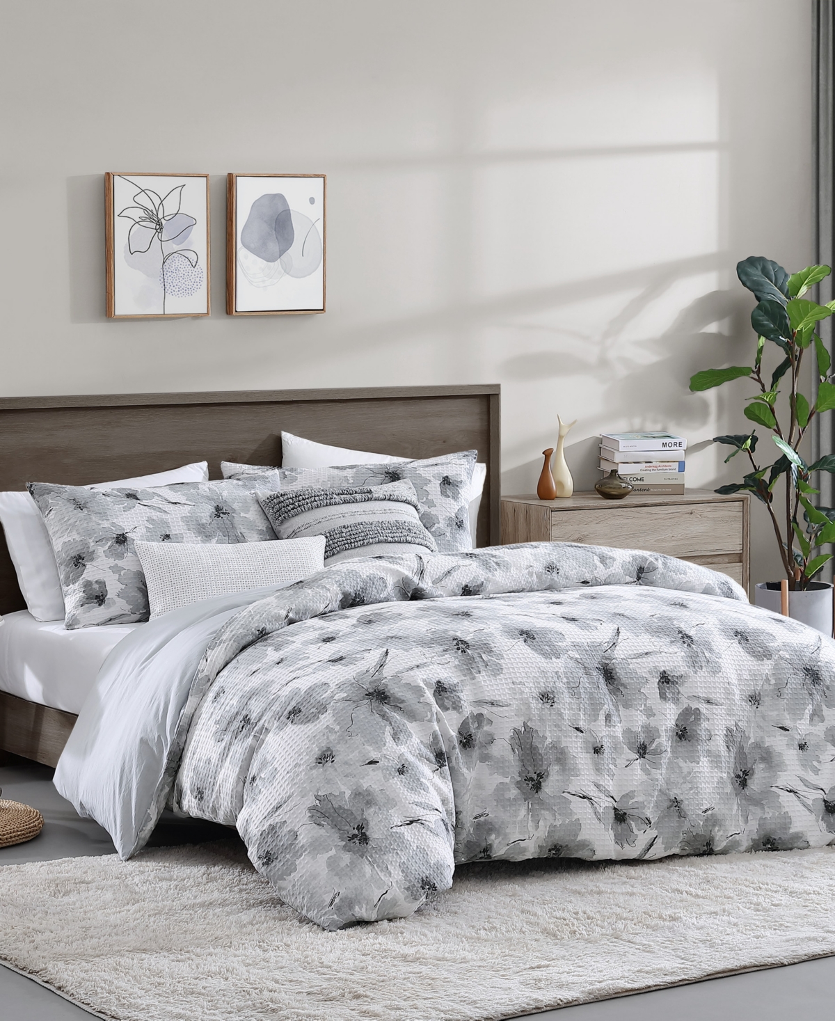 Shop Dkny Modern Bloom 3 Piece Comforter Set, King In Gray