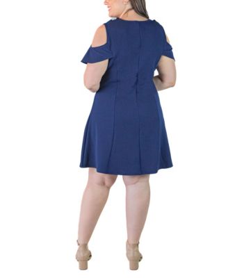 Plus Size Ruffle Cold Shoulder A Line Dress