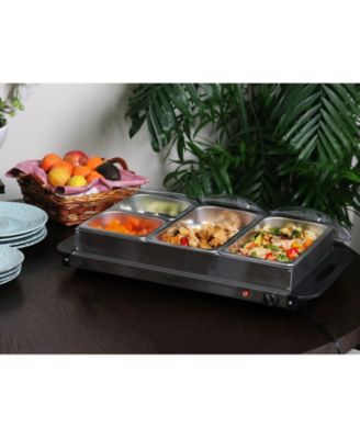 Buffet Server & Food Warmer With 4 Removable Sectional Trays , Heated Warming Tray and Removable Tray Frame