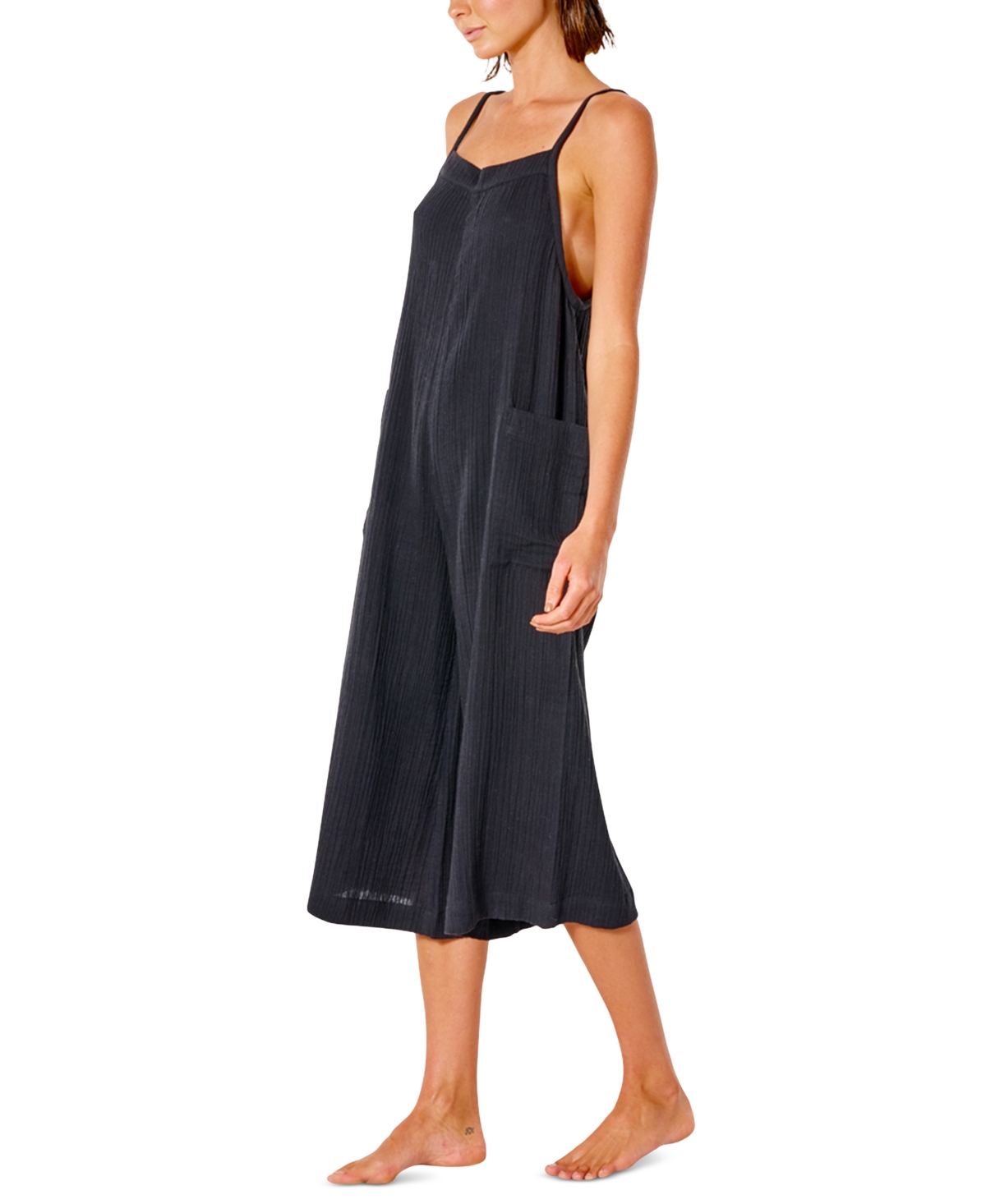 Rip Curl Juniors' Crinkled Premium Cropped Surf Jumpsuit In Black