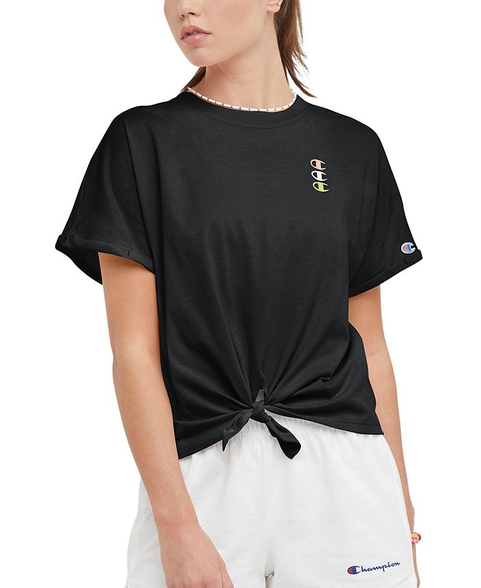 Streng Penge gummi Dele Champion Women's Tie-Front Logo T-Shirt - Macy's