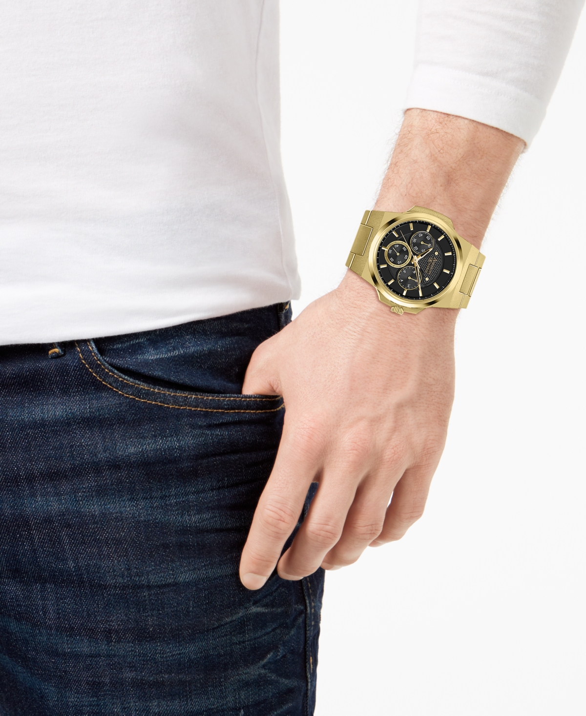 American Exchange Men s Gold Tone Metal Alloy Bracelet Watch 52mm Gift Set Gold Smart Closet