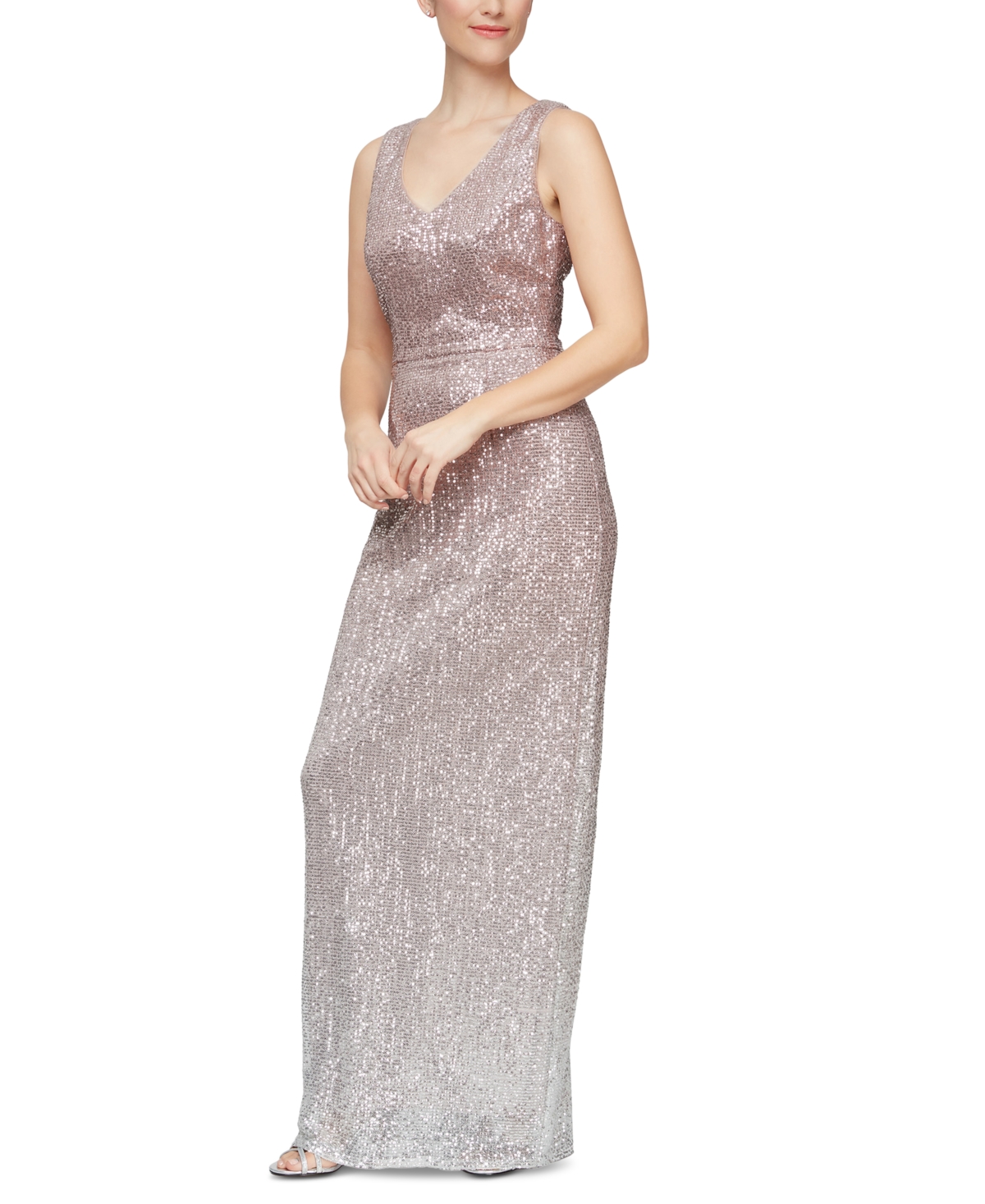 Alex & Eve Women's Ombre Sequined V-neck Gown In Blush Silver
