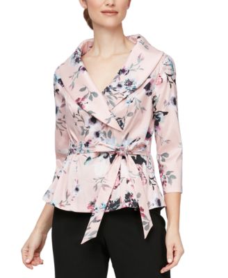 Alex Evenings - Petite Floral-Print Portrait-Collar Blouse