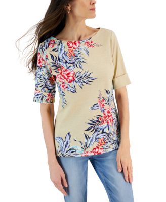 Karen Scott - Petite Bahia Botanical Elbow-Sleeve Top