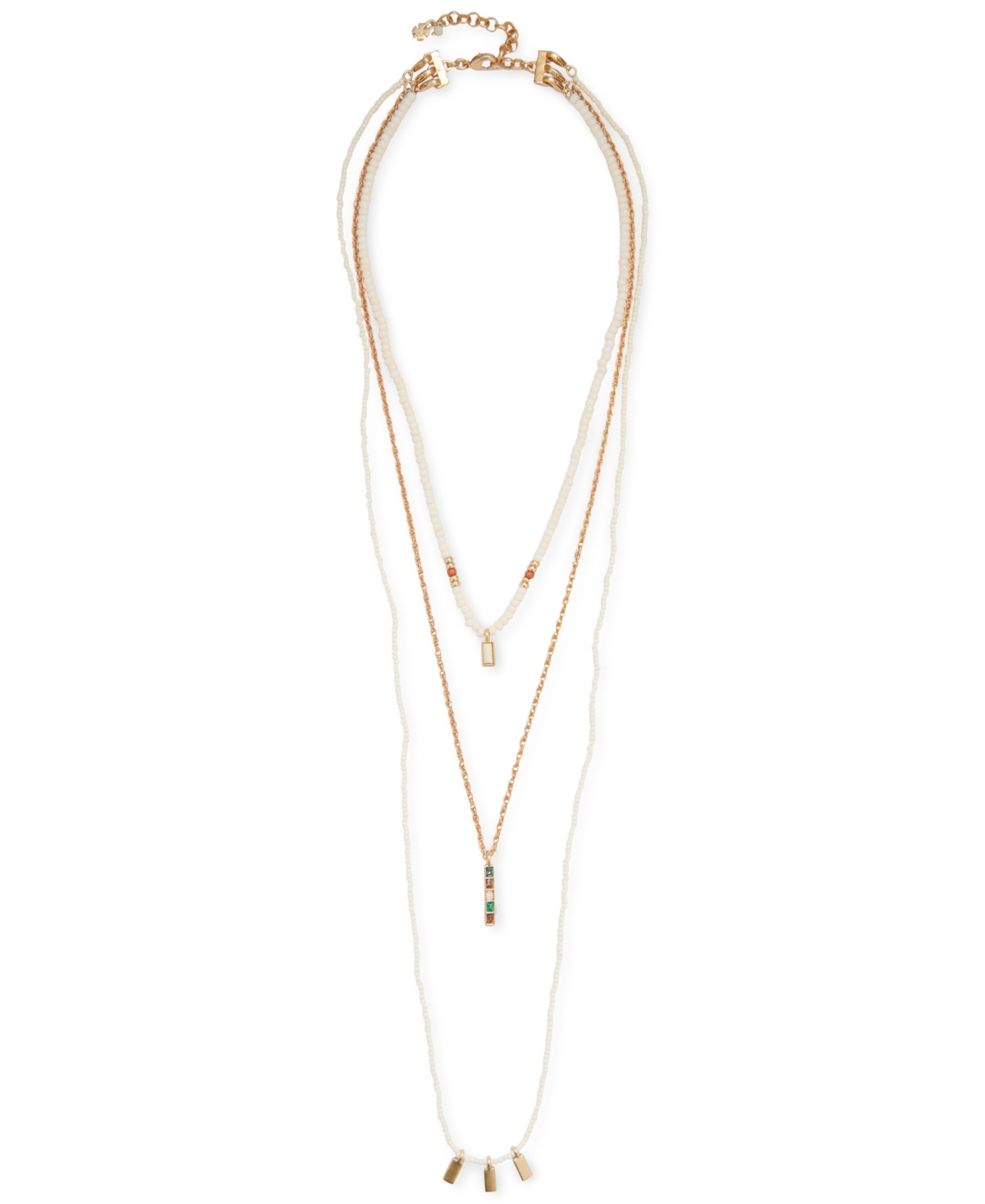 Lucky Brand Gold-Tone Bead & Stone Triple Layer Necklace, 31" + 2" extender