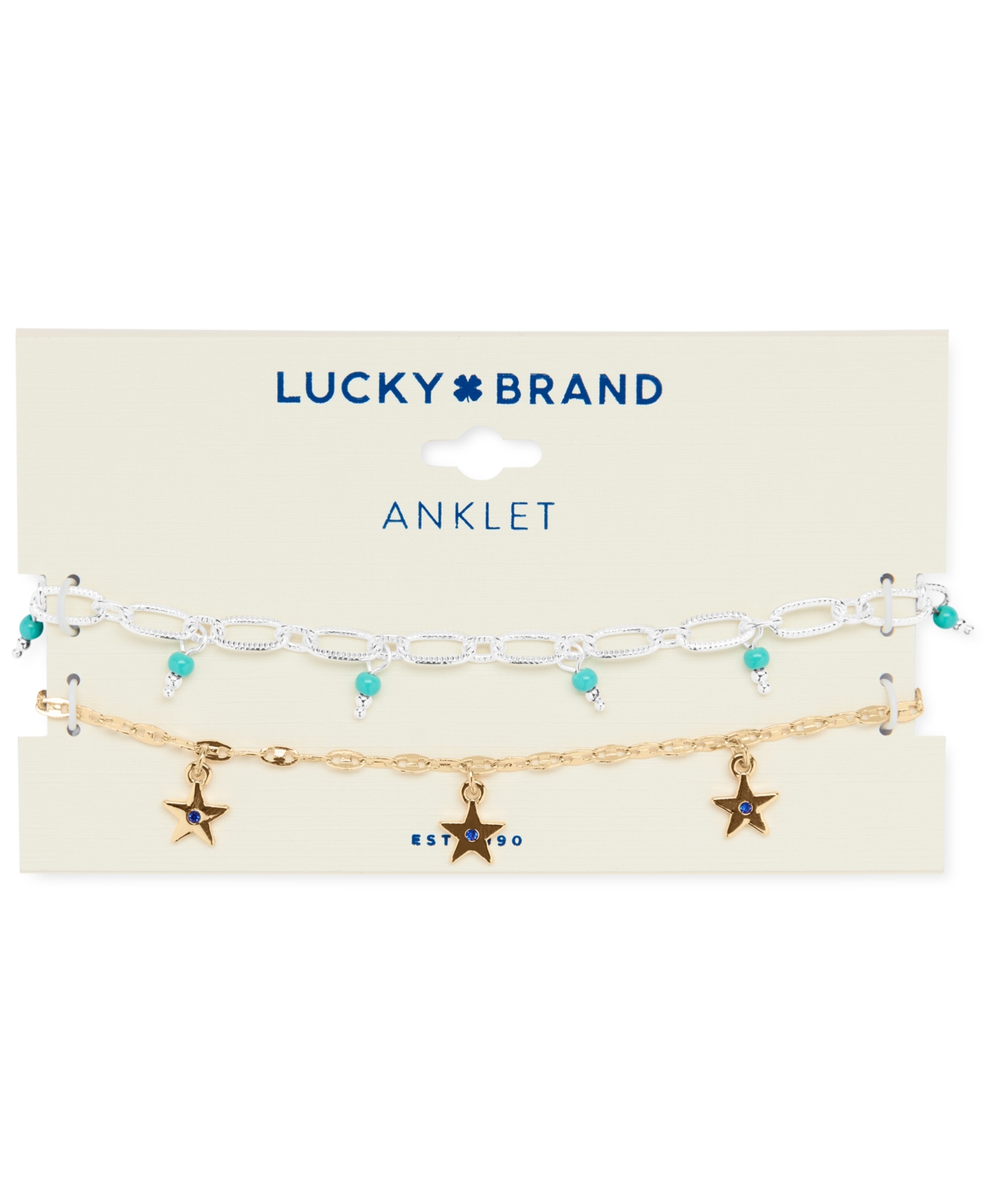 Lucky Brand Two-Tone 2-Pc. Set Bead & Pave Star Charm Ankle Bracelets