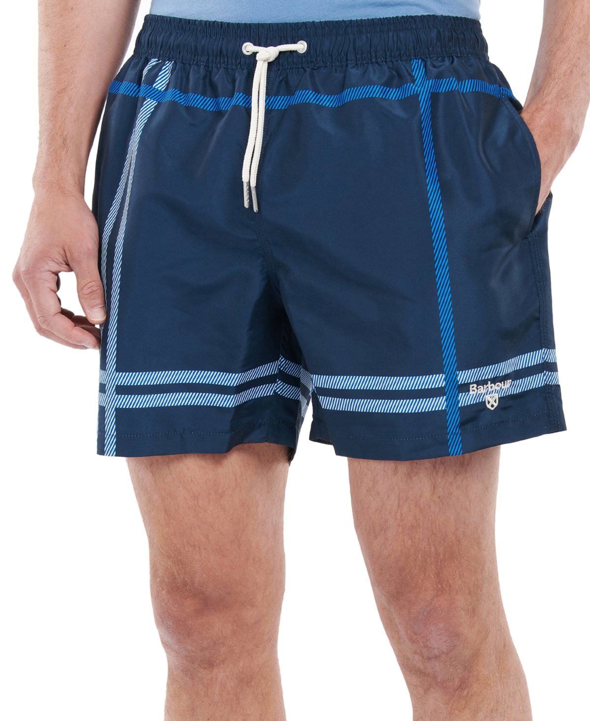 Barbour Blaine Plaid Print Swim Shorts In Navy