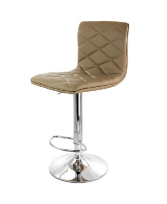 2 Piece Adjustable Diamond Tufted Faux Leather Bar Stool in Camel with Chrome Base