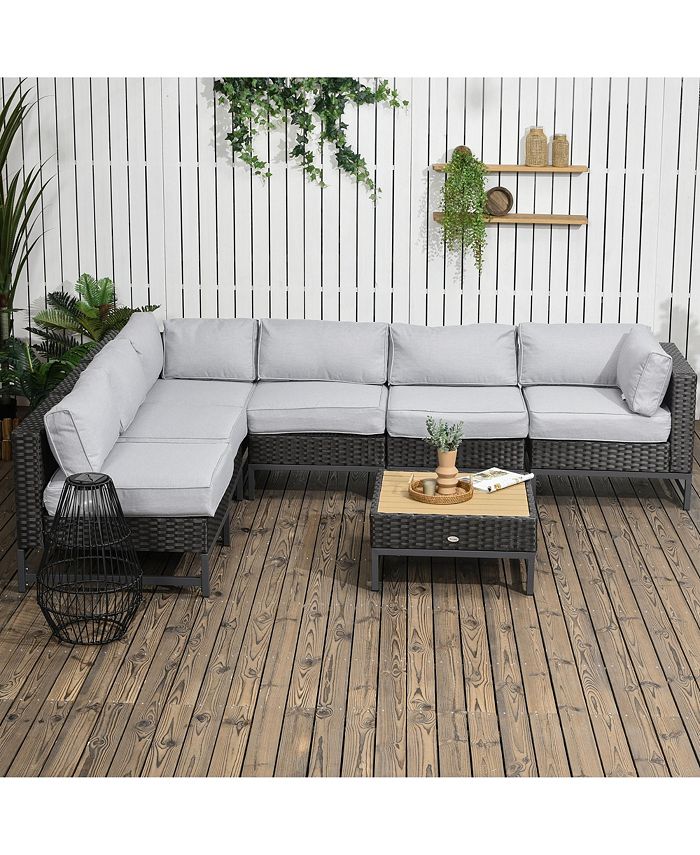 Outsunny 7 Piece Outdoor Patio Furniture Set, PE Wicker Sectional Sofa