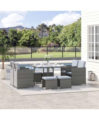9pc Outdoor Wicker Dining Furniture Set, Table, 4 Seats, Mixed