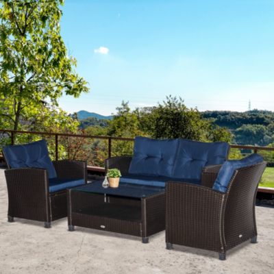 4 PC Outdoor Patio Furniture Sofa Set with Table,