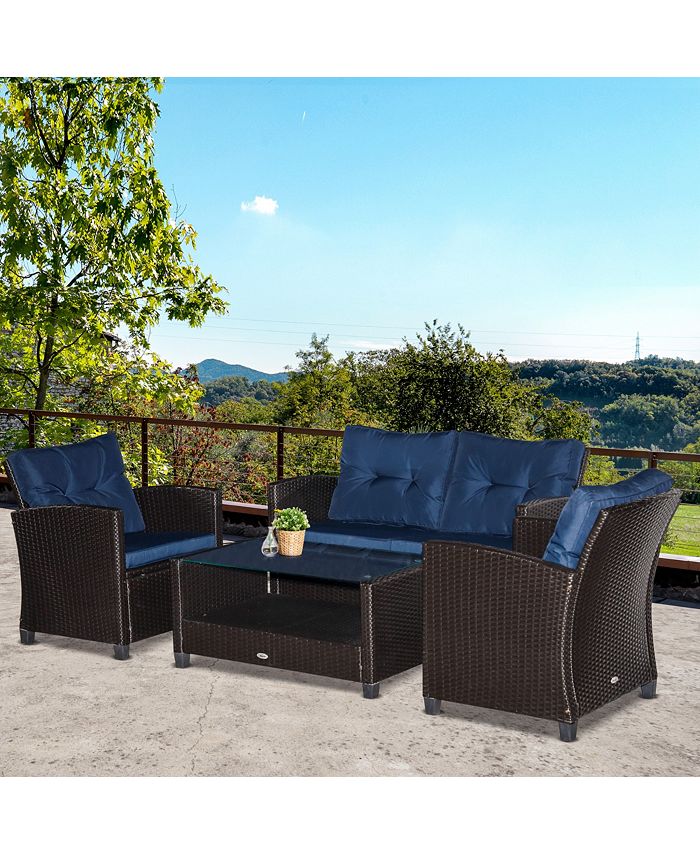 Outsunny 4Piece Patio Furniture Set, Rattan Wicker Chair w/ Table