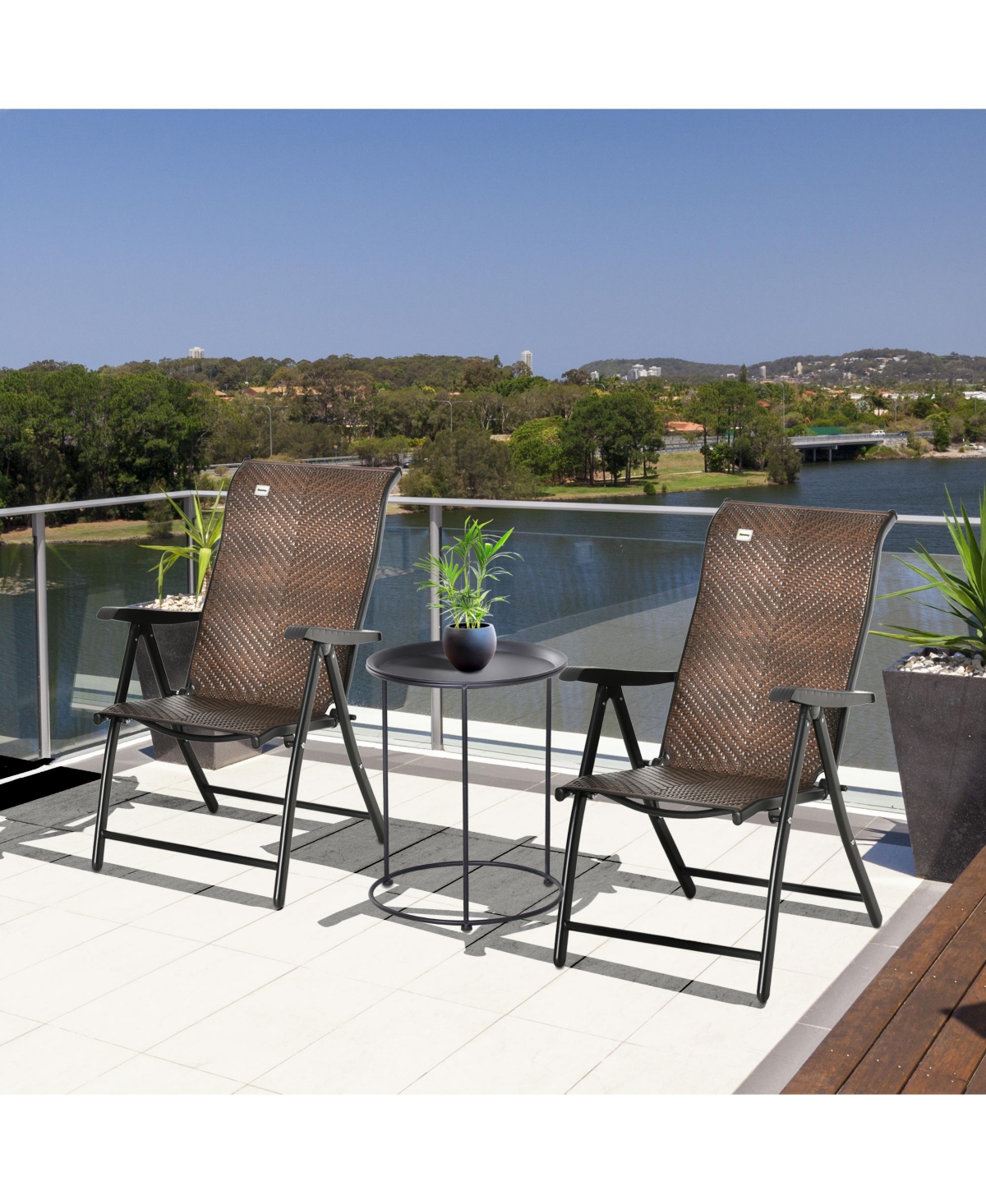 Outsunny Wicker Folding Patio Chair, Outdoor Pe Rattan Recliner Camping Chairs with 7-Level Adjustable High Backrest for Garden, Balcony, Indoor, Lawn