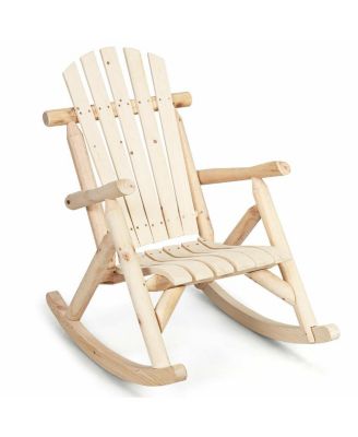 Log Rocking Chair Wood Single Porch Rocker Lounge Patio Deck Furniture