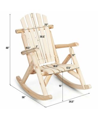 Log Rocking Chair Wood Single Porch Rocker Lounge Patio Deck Furniture
