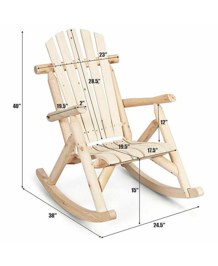 Costway Log Rocking Chair Wood Single Porch Rocker Lounge Patio Deck