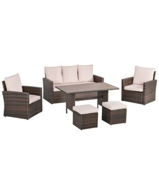 Outsunny 6 PCS Patio Dining Set All Weather Rattan Wicker Furniture Set ...