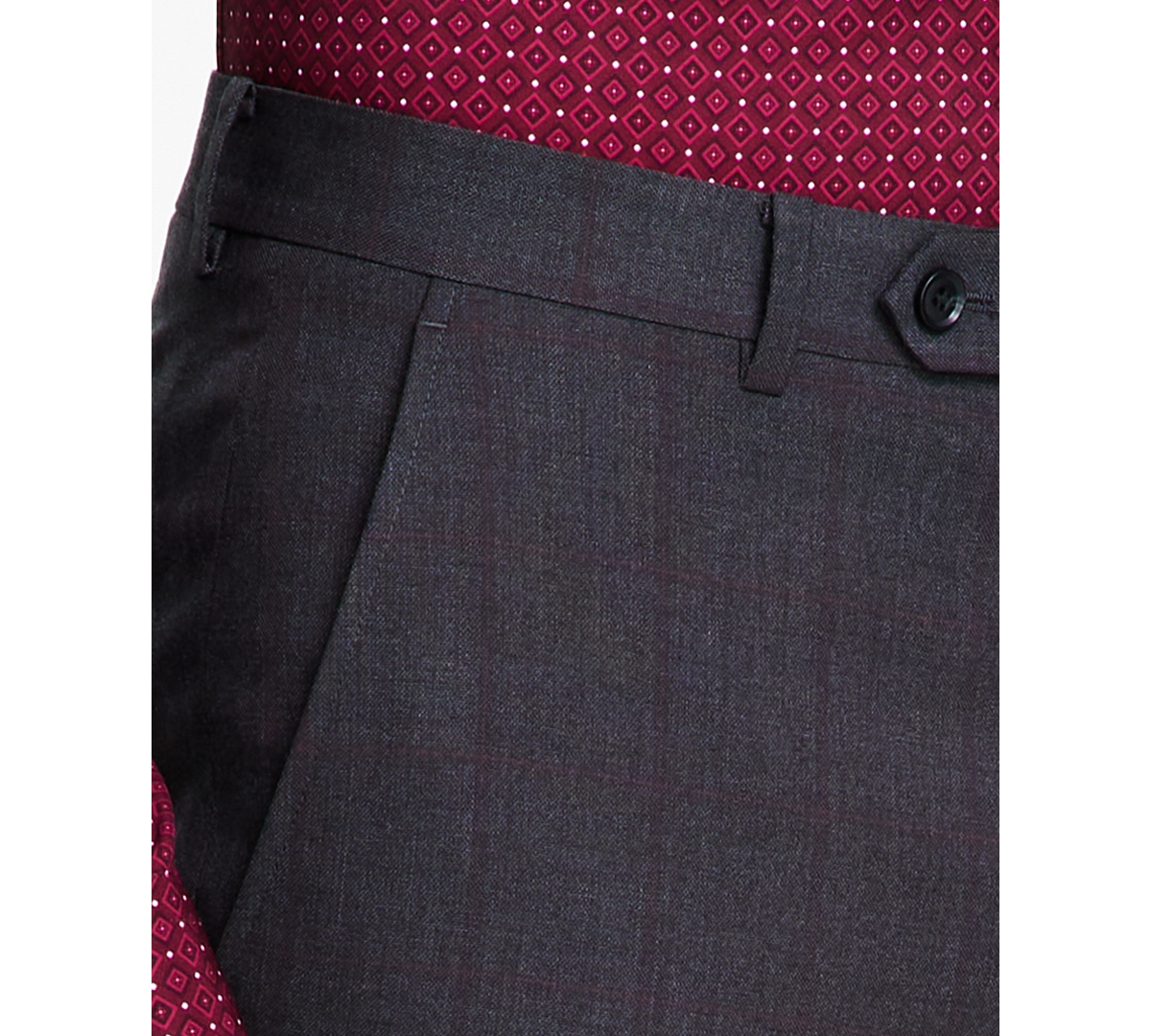Alfani Men's Slim-Fit Windowpane Check Suit Pants, Created for Macy's -burgundy
